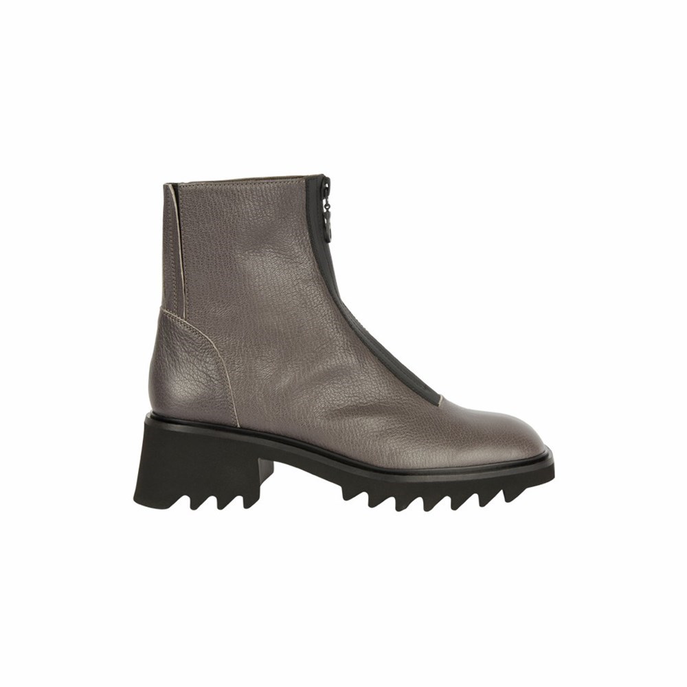 Brunate Lambskin Lined With Front Zipper Women's Ankle Boots Grey | 86FKEPGOV