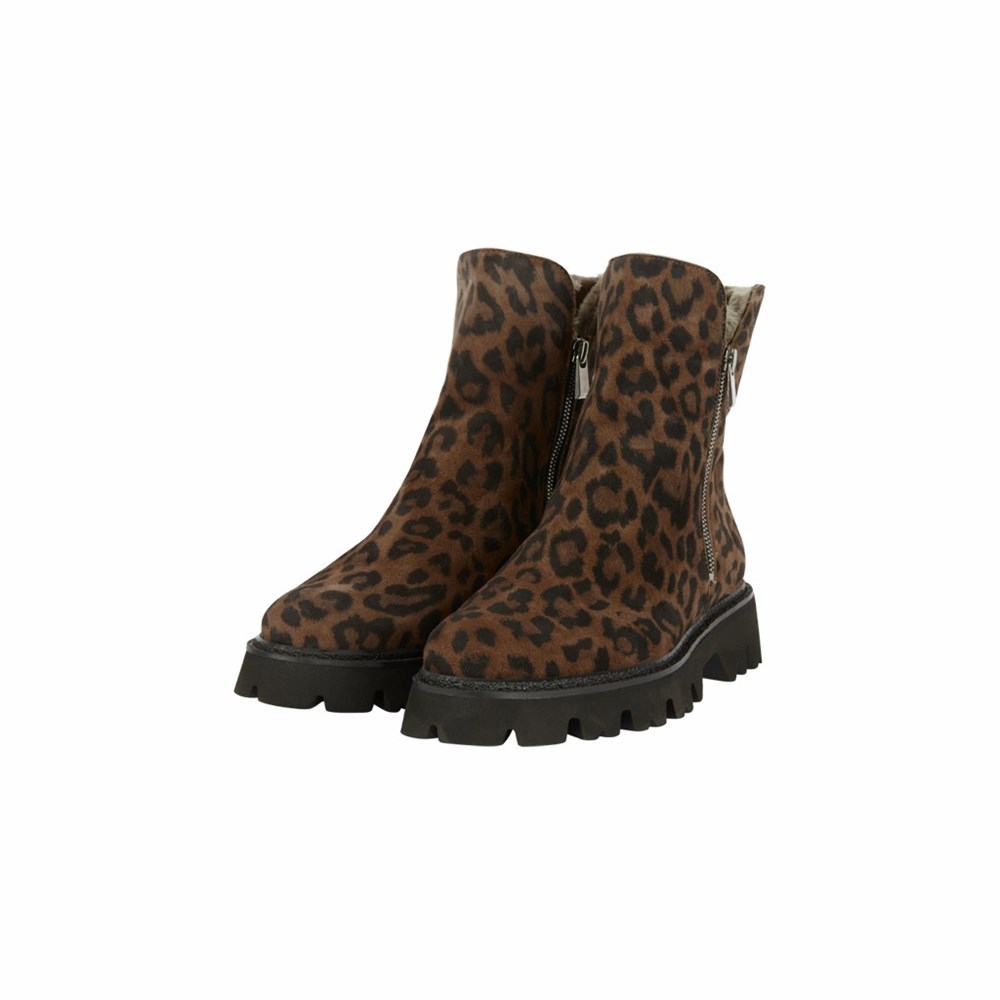 Brunate Lambskin Lined Women's Ankle Boots Leopard | 24TRHVQUE