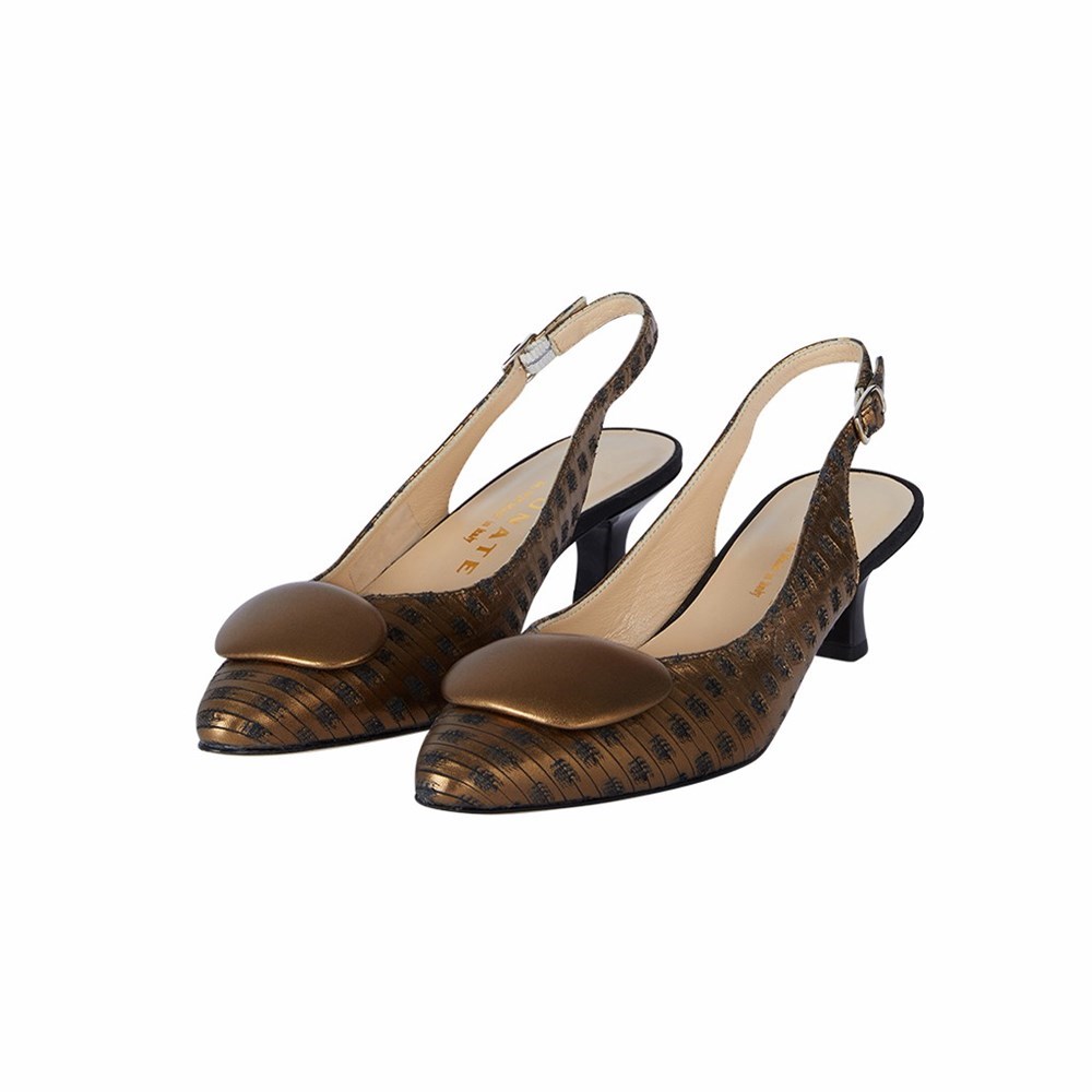 Brunate Slingback With Button Accessory Women's Pumps Gold | 27ITYOJGF